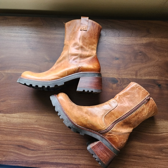 Vintage Steve Madden Fender Cognac Chunky Stacked Heel Boots - Picture 5 of 11